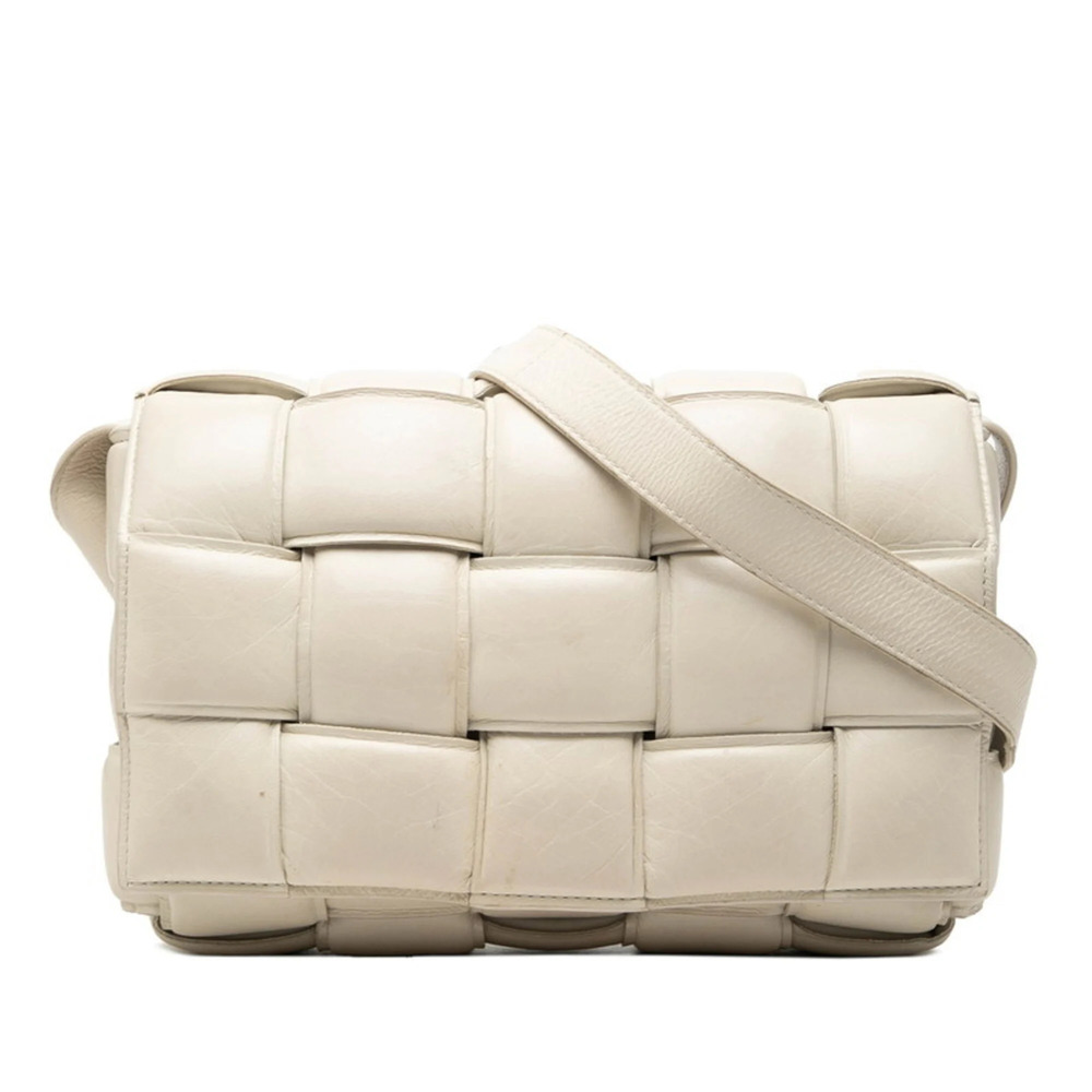 BOTTEGA VENETA White Leather Intrecciato Shoulder Bag